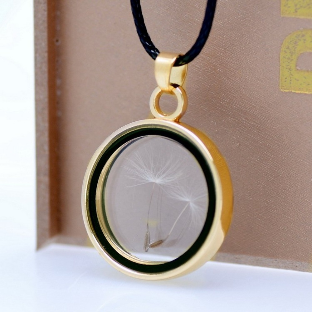 Dandelion Seed Gold Locket Leather Necklace - NWOT